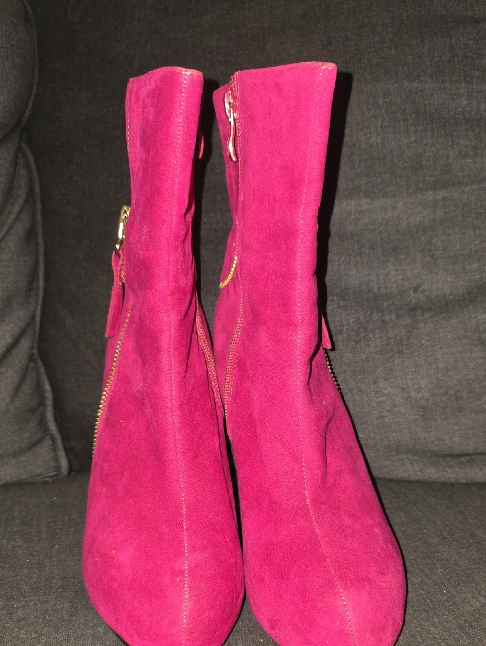 Women's Fuchsia Suede Ankle Boots with Side Zipper